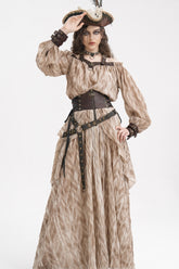 Apricot Buckle-up Halterneck Long Sleeves Women's Gothic Blouse